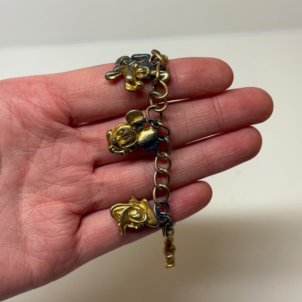 Vintage Gold Tone Character Charm Bracelet Mickey Donald Pluto